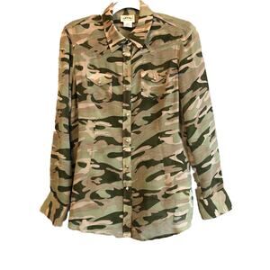 Ariat Blouse Small Camouflage Camo Long Sleeve Sheer Western Rodeo Cowgirl